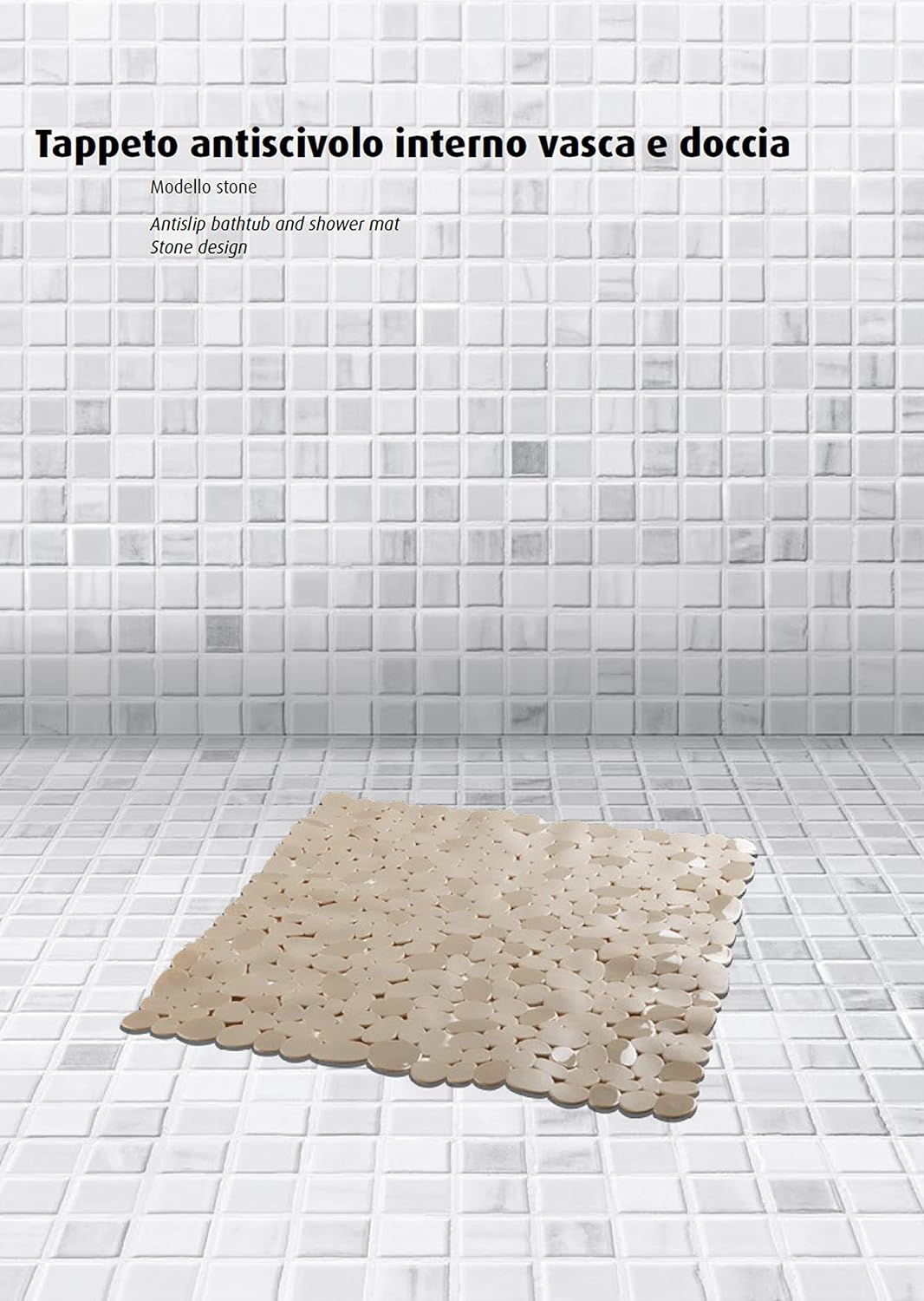 King Home TAPPETO INTERNO VASCA STONE BIANCO OVALE in PVC 67x34 cm