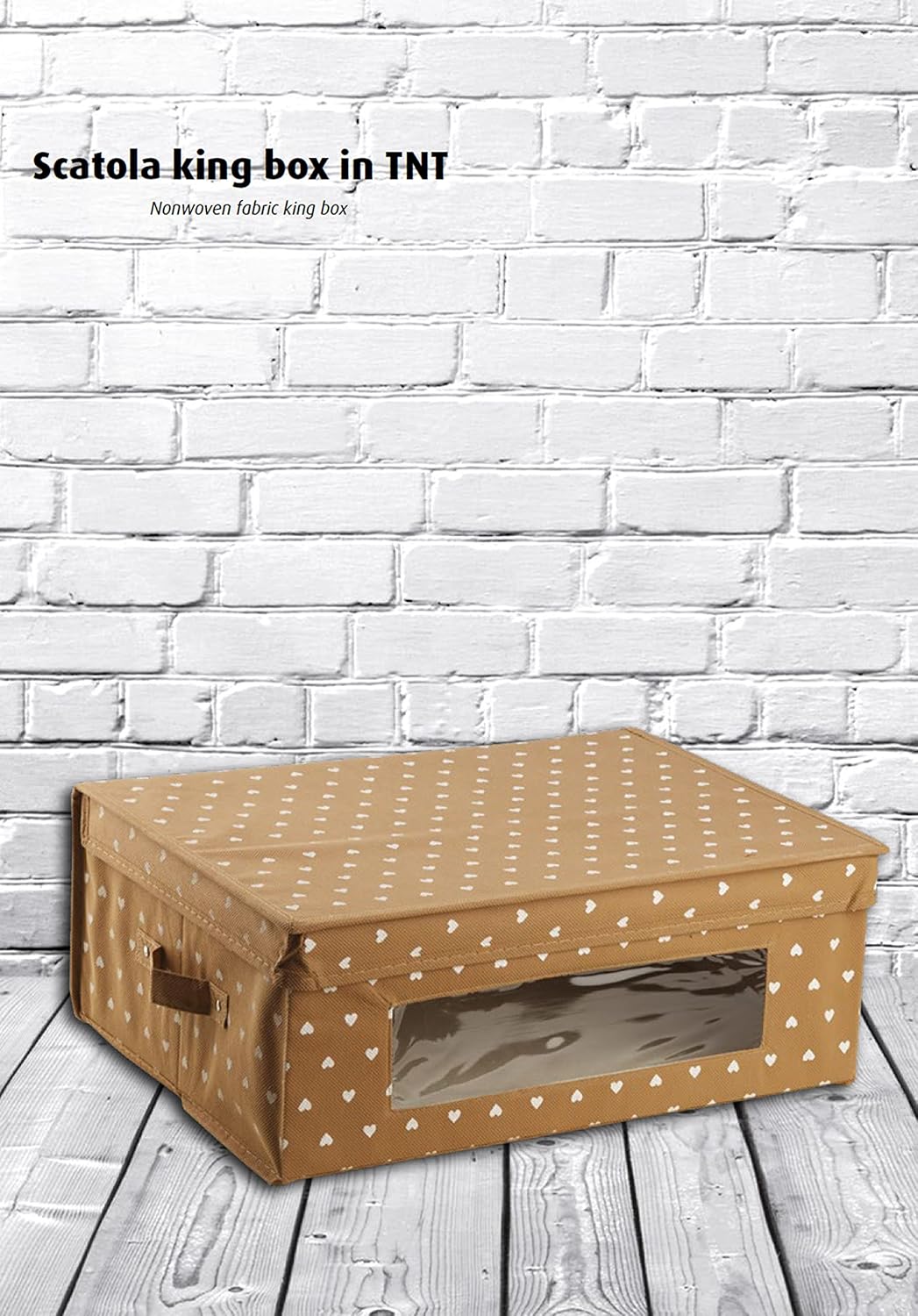 King Home SCATOLA KING BOX IN TNT PANNA 24x36x19h cm con maniglie laterali e finestrella trasparente