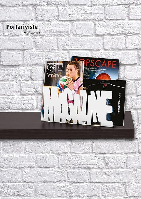 King Home PORTARIVISTE BIANCO "MAGAZINE" in metallo verniciato 34x8,5x18h cm