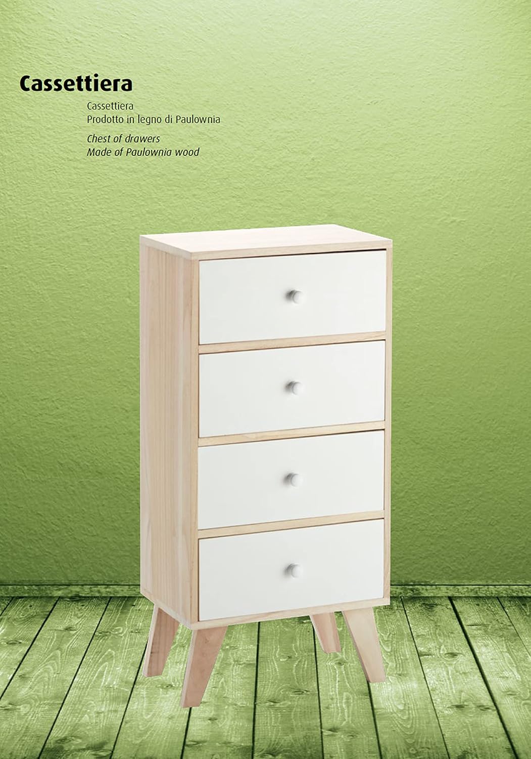 King Home Mobiletto In Legno Di Paulownia 40x25x82h cm 4 Cassetti