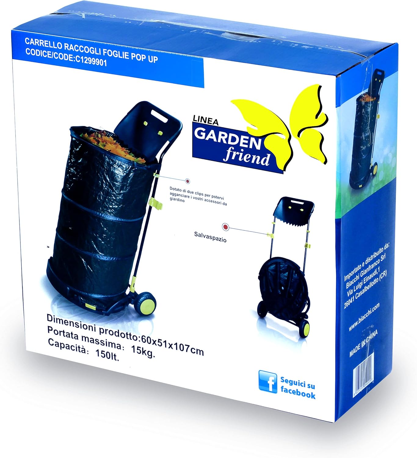 Garden Friend Carrello raccoglifoglie in acciaio verniciato con sacco pop up