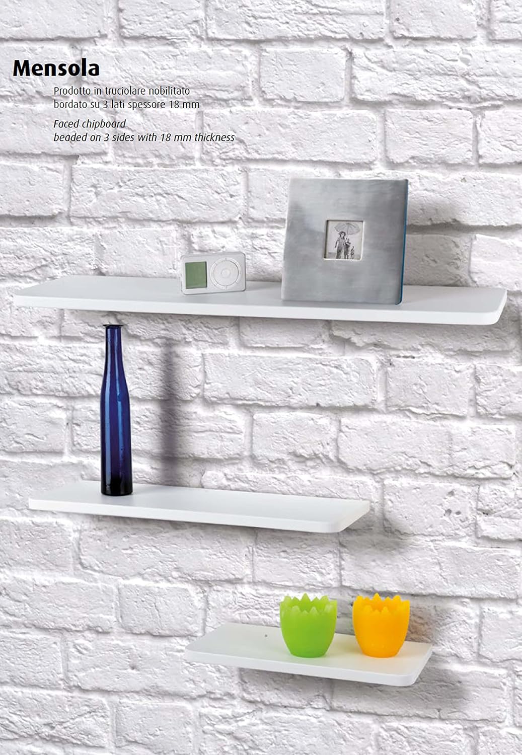 King Home MENSOLA IN TRUCIOLARE NOBILITATO BORDATO SU 3 LATI BIANCO(cm 70x2x20) CARTONE DA 4 PEZZI