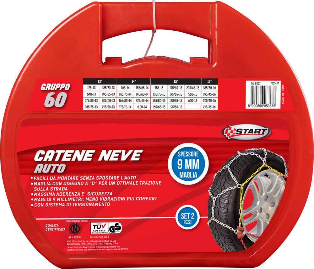 Set due pezzi catene da neve spessore 9mm gruppo 60