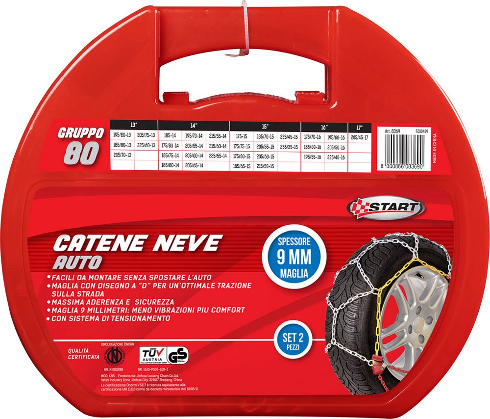 Set due pezzi catene da neve spessore 9mm gruppo 80