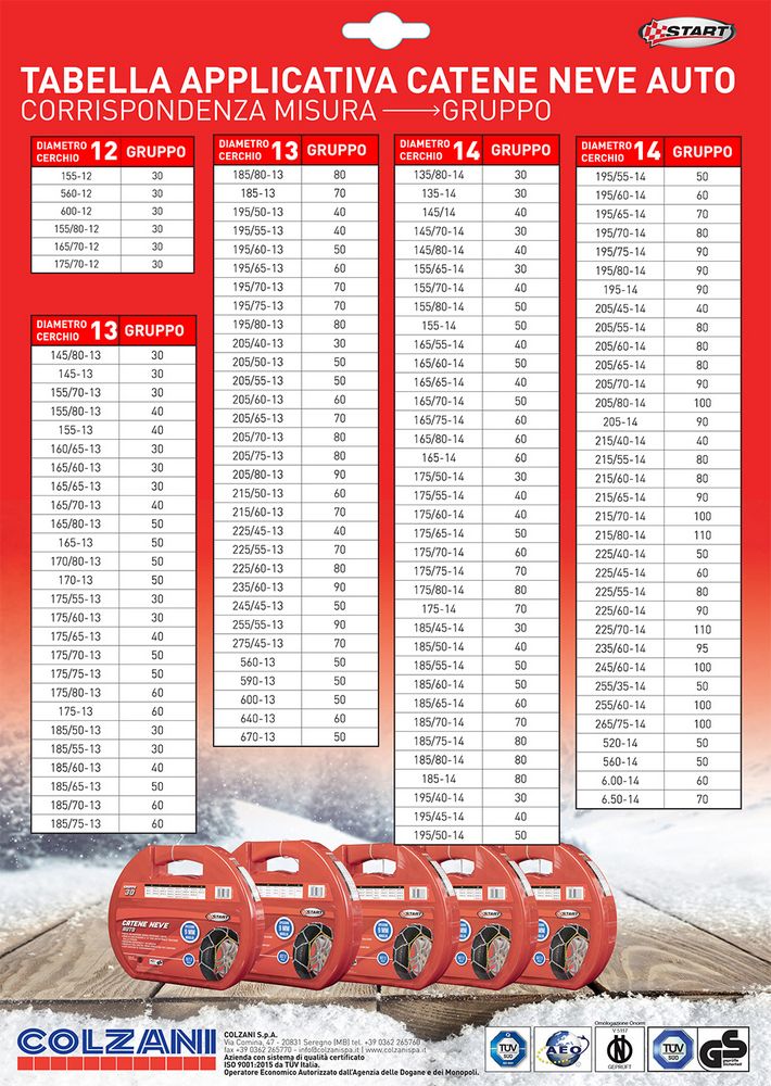 Set due pezzi catene da neve spessore 9mm gruppo 80