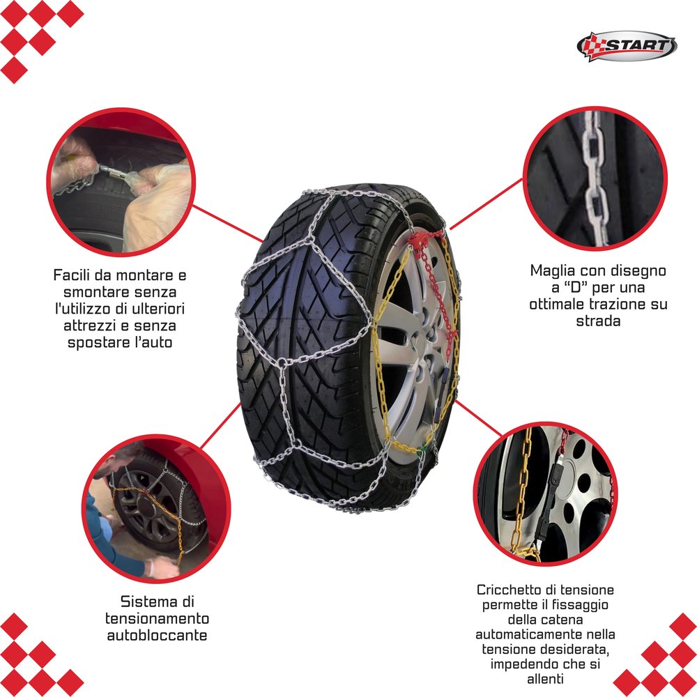 START Set due pezzi catene da neve spessore 9mm Gruppo 90 Accessorio Originale