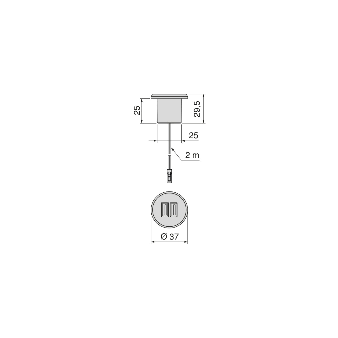 Kit connettore di ricarica USB Plugy, incluso convertitore e 2 USB tipo A (25 mm)