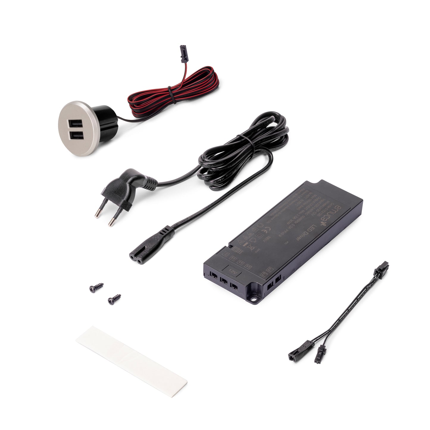 Kit connettore di ricarica USB Plugy, incluso convertitore e 2 USB tipo A (25 mm)