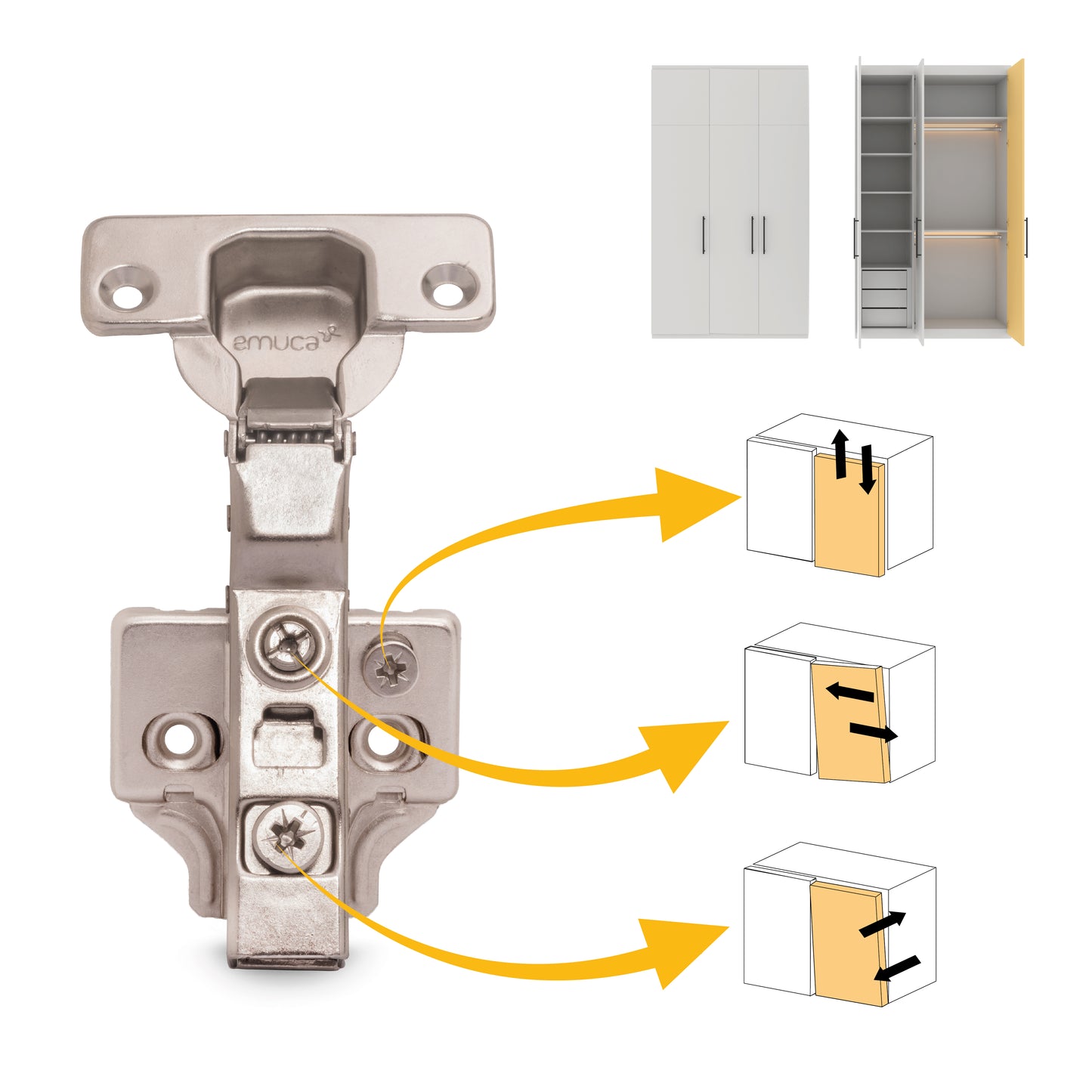 Kit cerniera mezzo collo X91 con chiusura ammortizzata, basette per vite