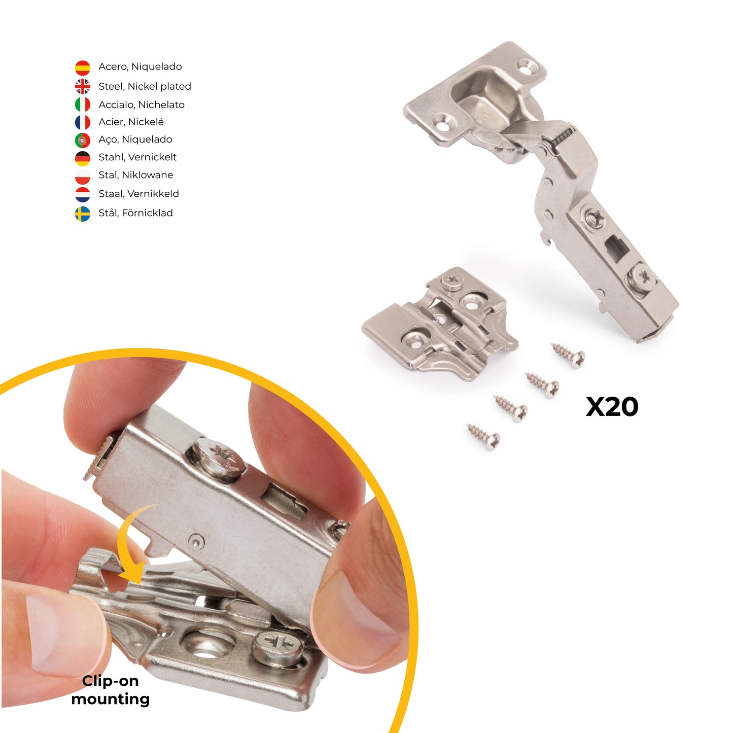 Kit cerniera collo alto X91 con chiusura ammortizzata e basetta