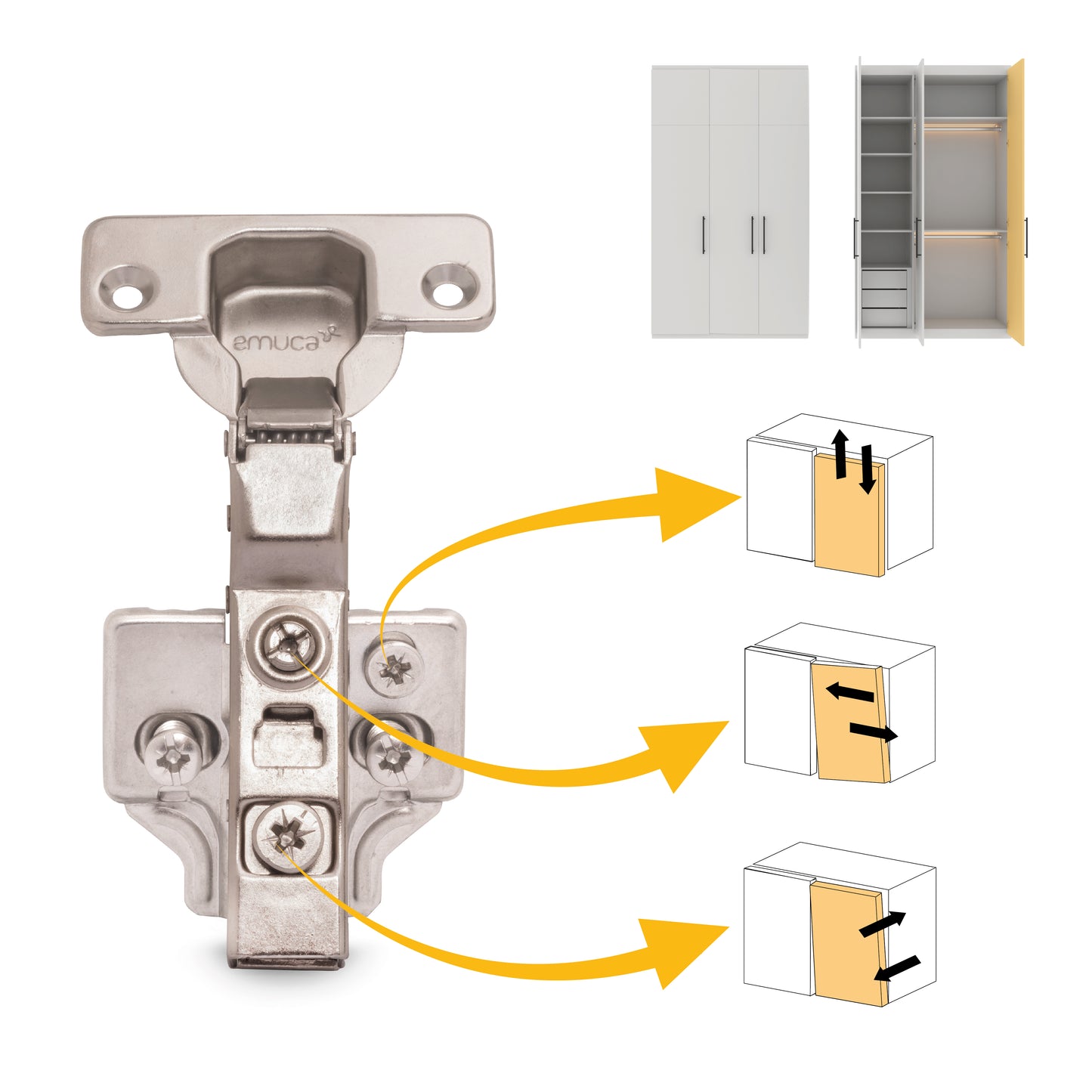Kit cerniera mezzo collo X91 con chiusura ammortizzata, basette per vite