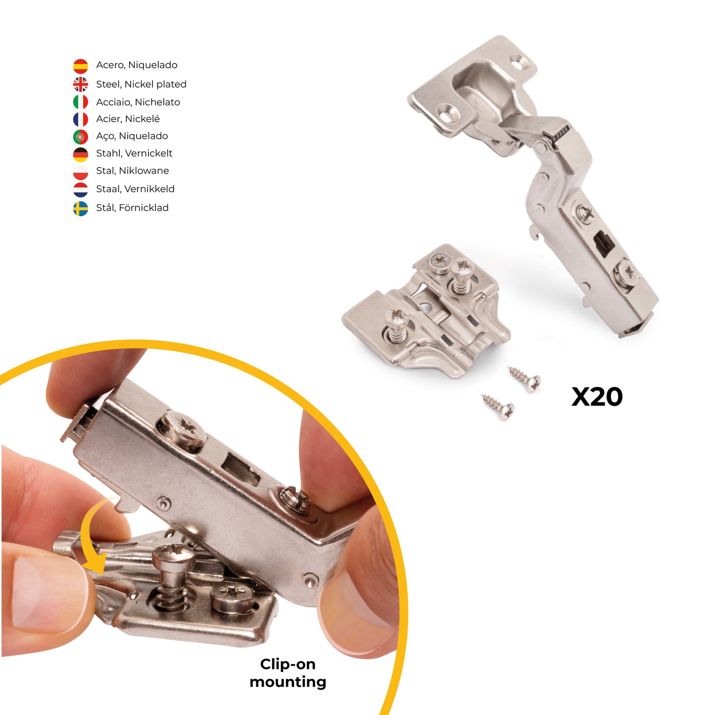 Kit cerniera collo alto X91 con chiusura ammortizzata e basetta