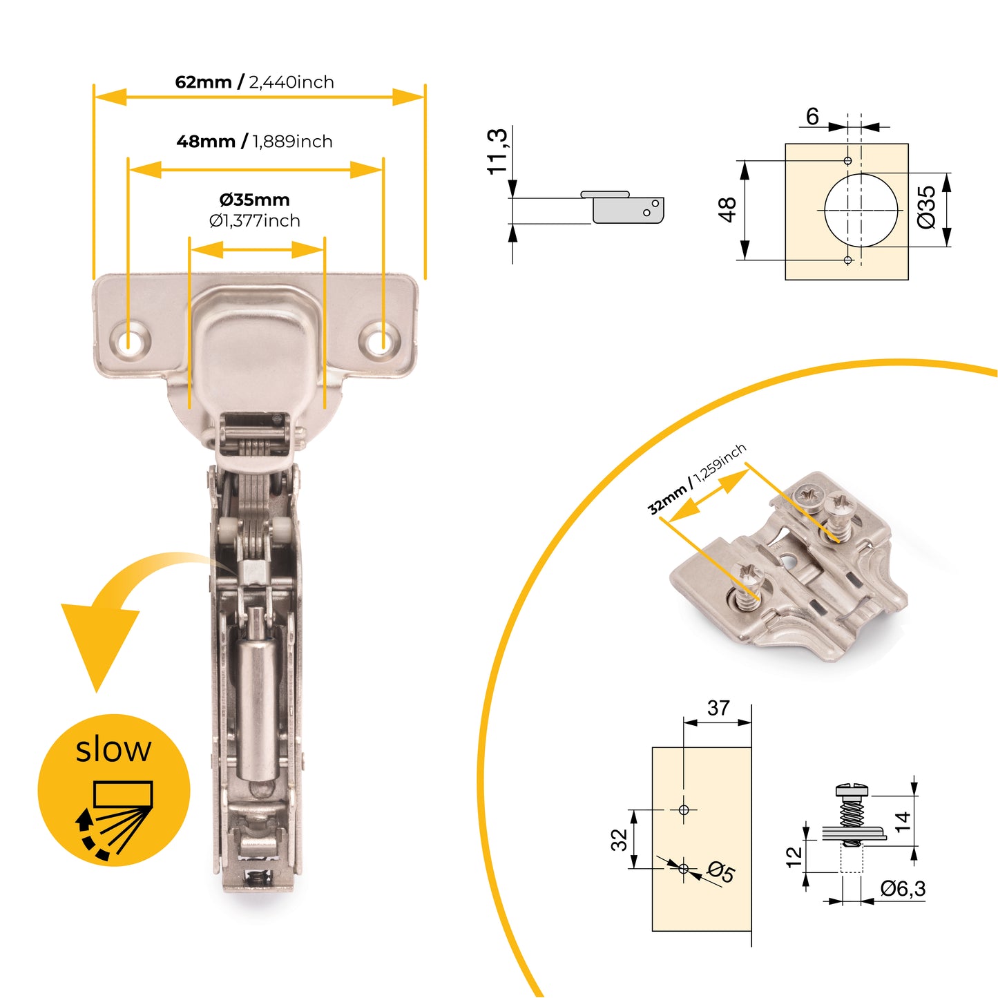 Kit cerniera collo alto X91 con chiusura ammortizzata e basetta