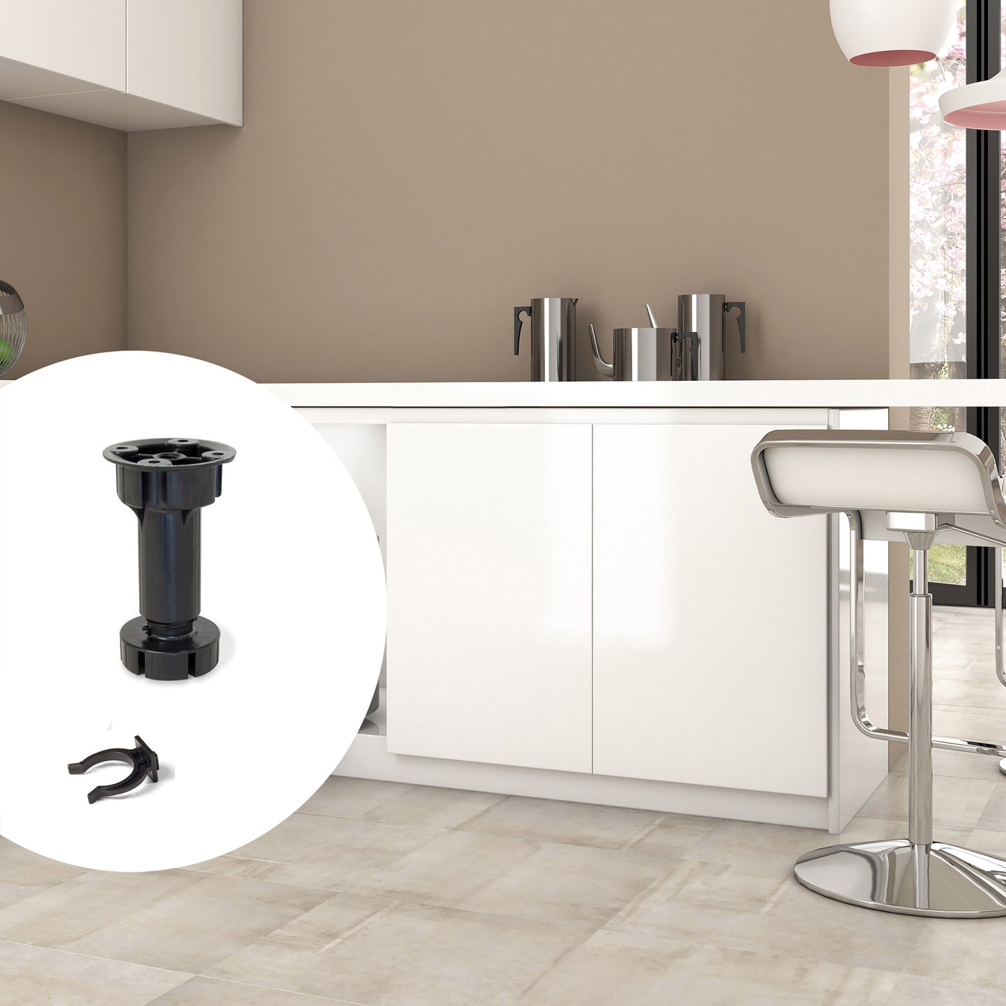 Kit di piedini regolabili per mobile Bone con pinza per zoccoli