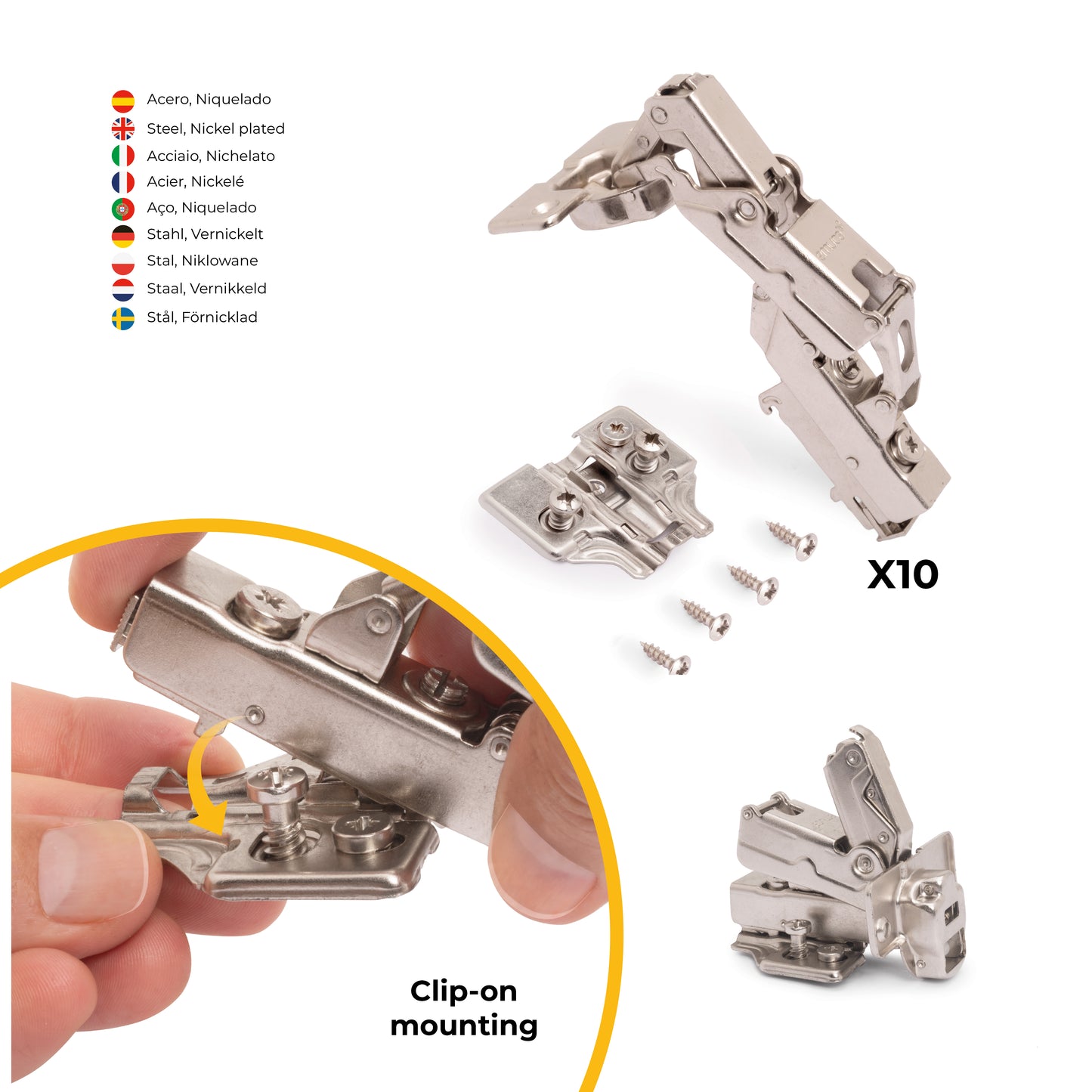 Kit cerniera mezzo collo X91 da apertura 165 con chiusura amortizzata e basetta