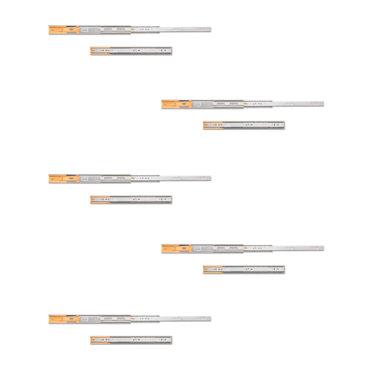 Guide a sfere per cassetti con estrazione totale e chiusura soft, altezza 45 mm