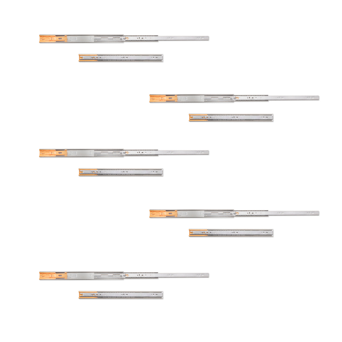 Guide a sfere per cassetti con estrazione totale e chiusura soft, altezza 45 mm