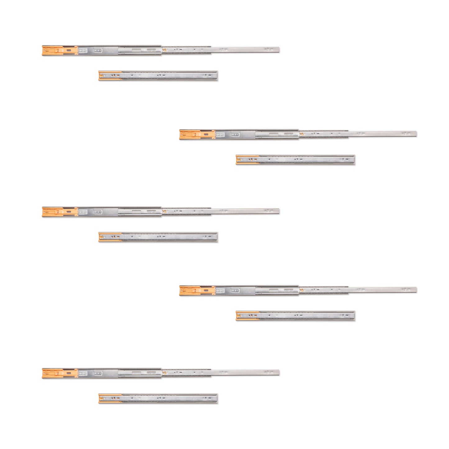 Guide a sfere per cassetti con estrazione totale e chiusura soft, altezza 45 mm