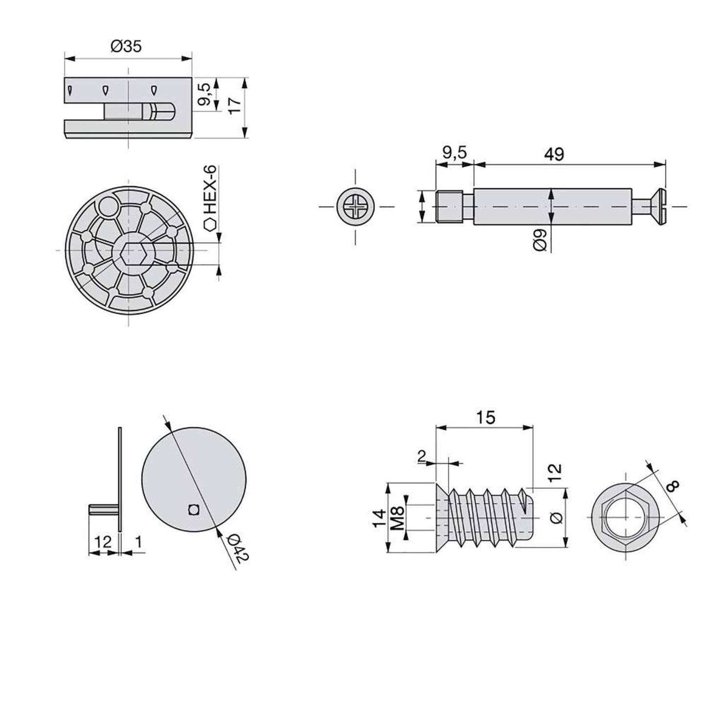 Kit eccentrici Big con bussole e tiranti M8