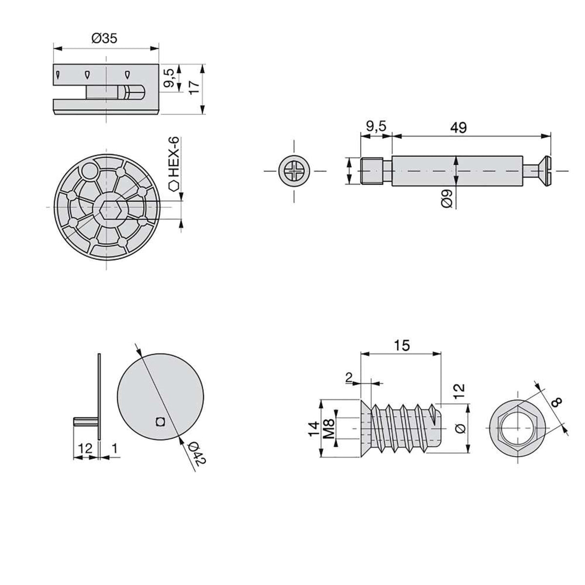 Kit eccentrici Big con bussole e tiranti M8