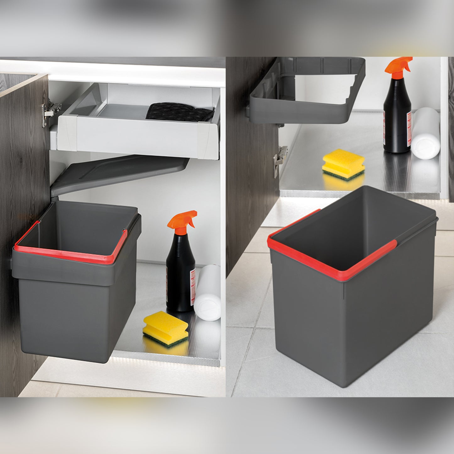 Pattumiera per riciclaggio Recycle per fissaggio sullanta con un contenitore da 15 Litri