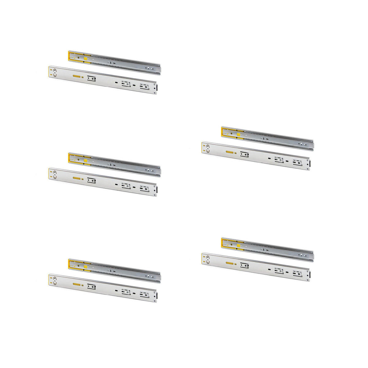 Kit Guide per cassetti, a sfera, estrazione totale, sistema push, chiusura soft, 45 mm.