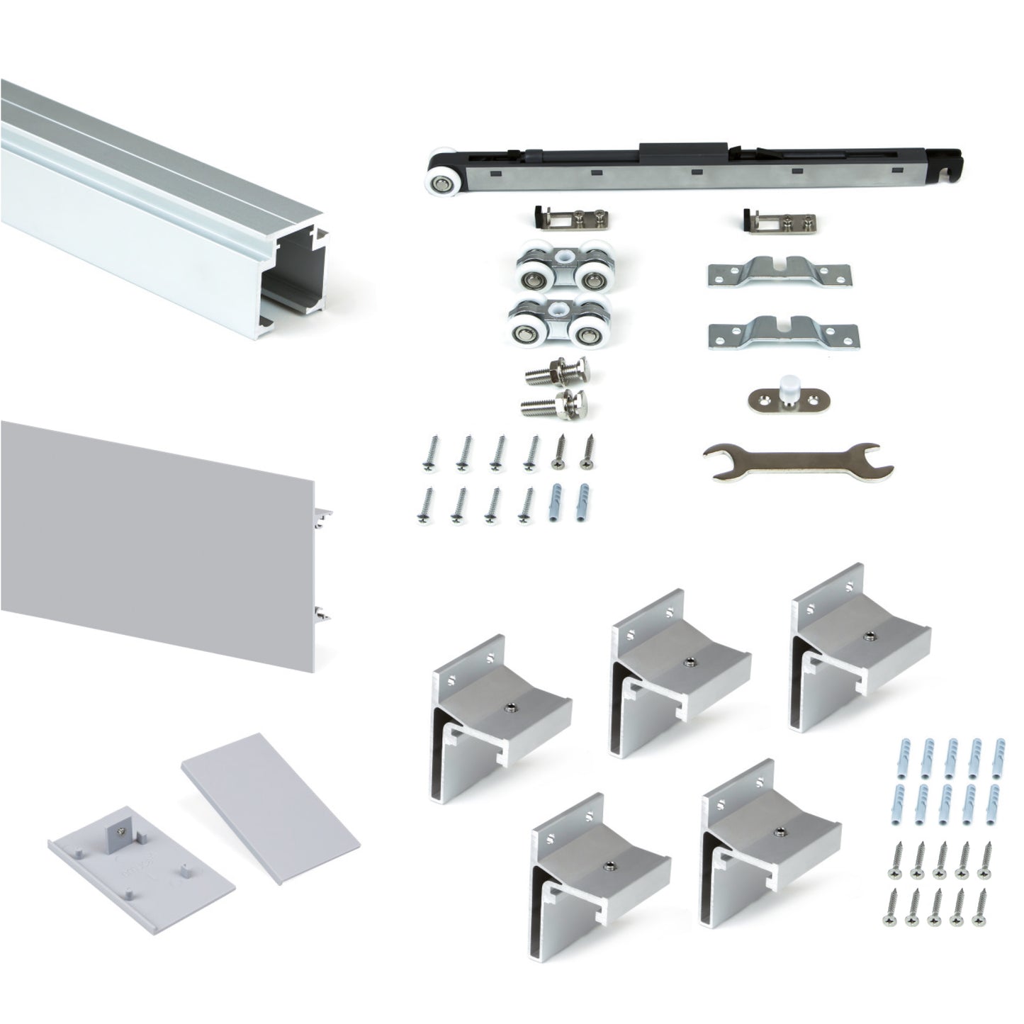 Sistema Railway per ante scorrevoli sospese in legno con chiusura soft