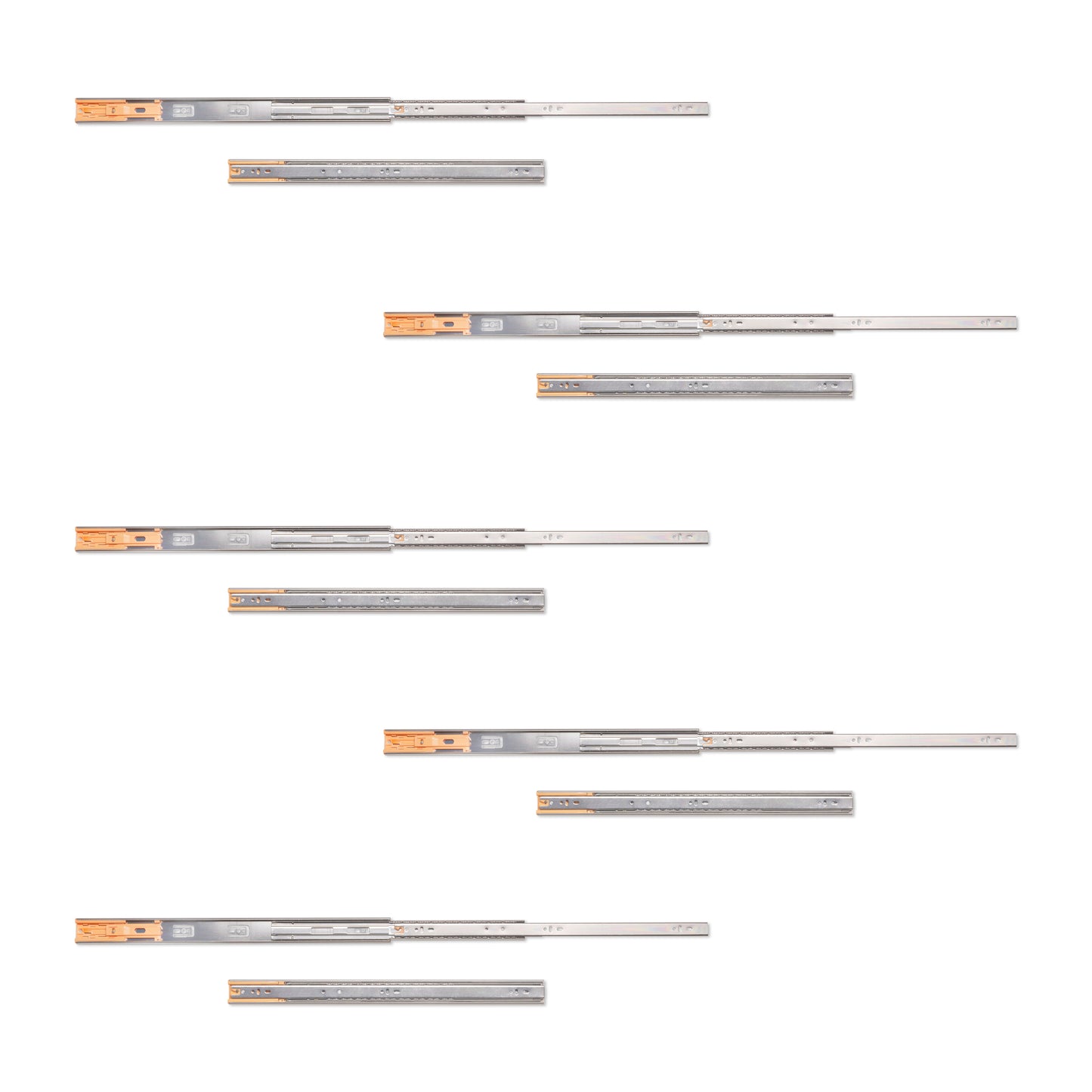 Guide a sfere per cassetti con estrazione totale e chiusura soft, altezza 45 mm