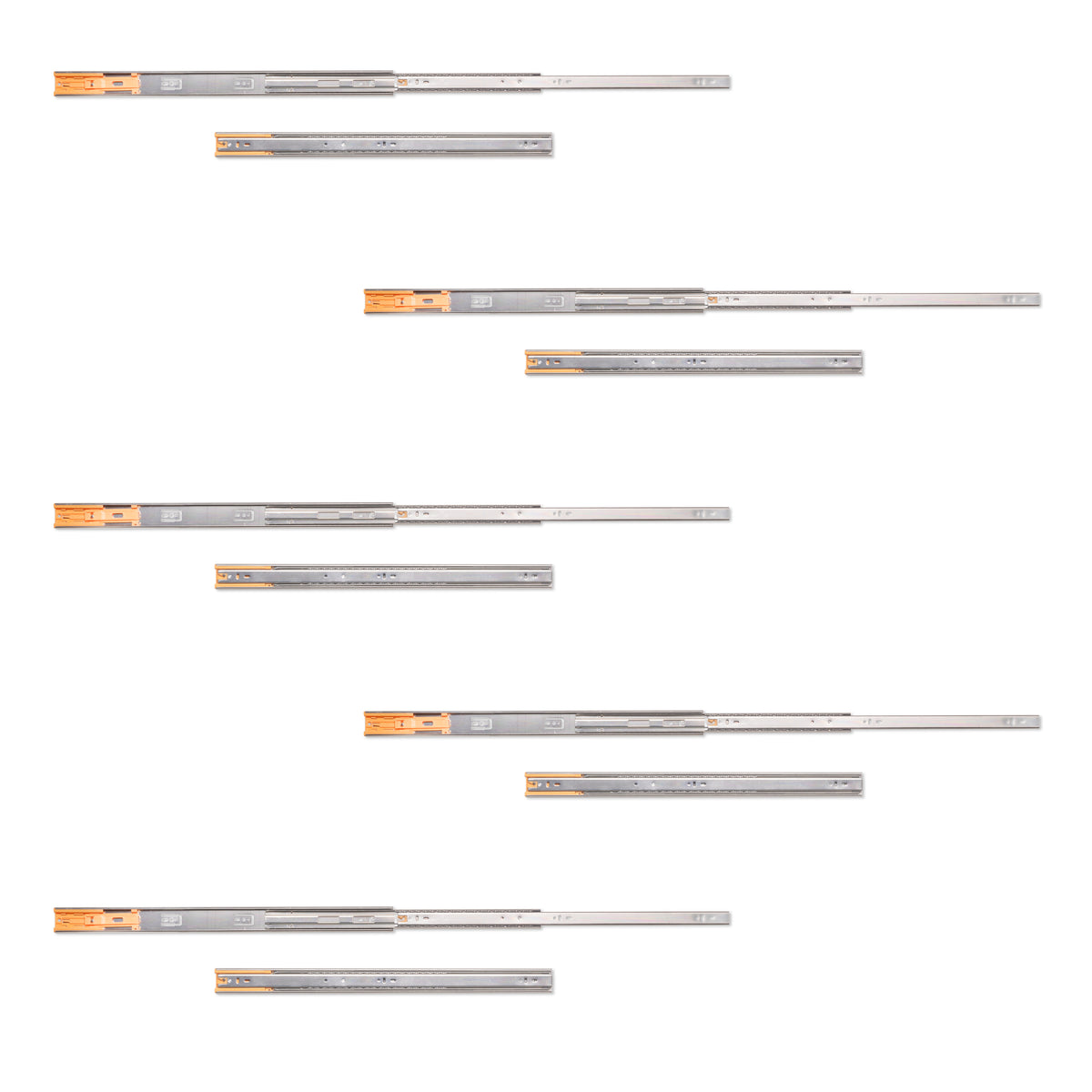 Guide a sfere per cassetti con estrazione totale e chiusura soft, altezza 45 mm