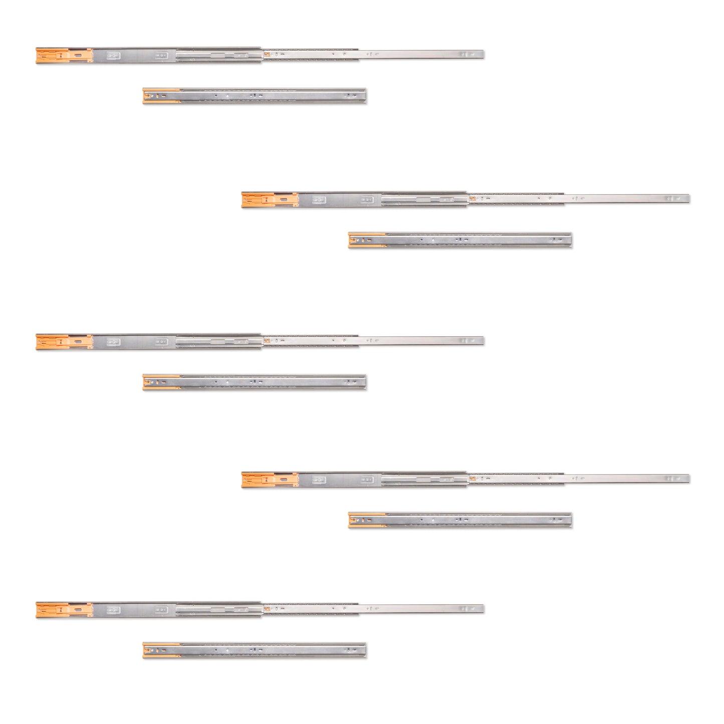 Guide a sfere per cassetti con estrazione totale e chiusura soft, altezza 45 mm
