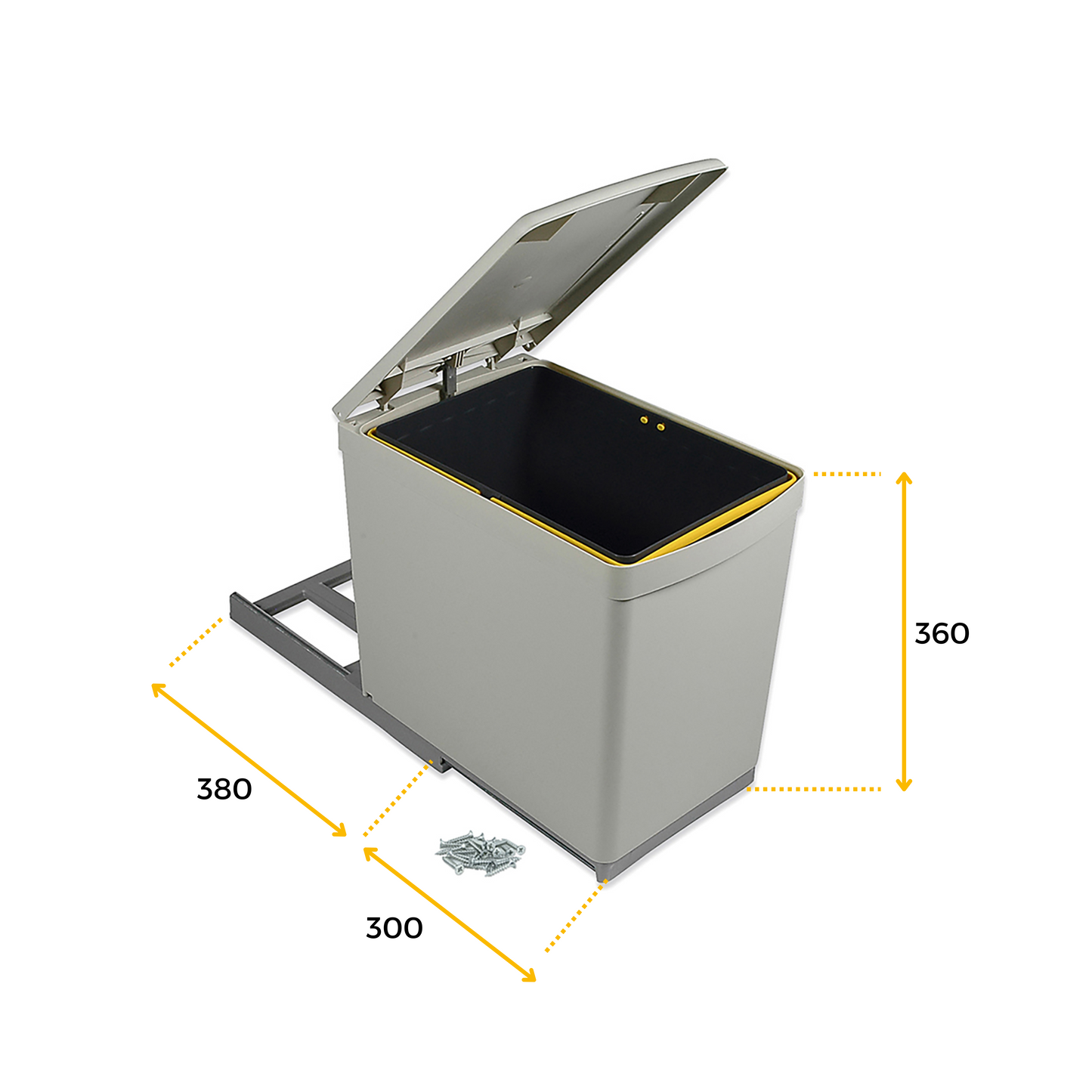 Pattumiera per differenziata, fissaggio inferiore estrazione manuale, 1 contenitore da 16 L e coperchio apertura automatica
