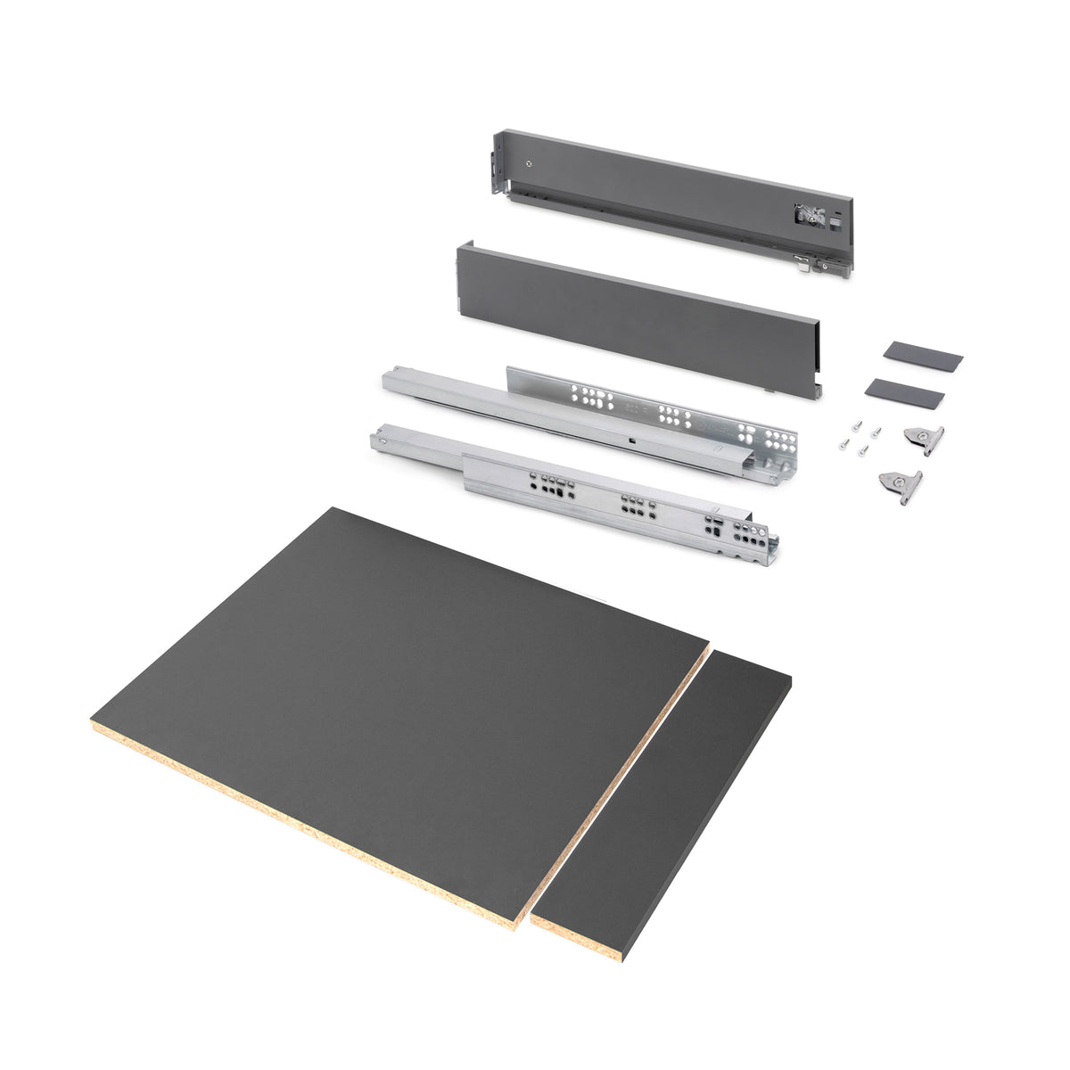 Kit cassetto per cucina o bagno Vertex di altezza 93mm con pannelli inclusi e regolazione 3D
