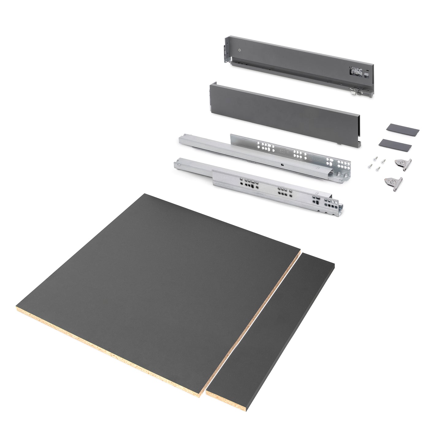 Kit cassetto per cucina o bagno Vertex di altezza 93mm con pannelli inclusi e regolazione 3D