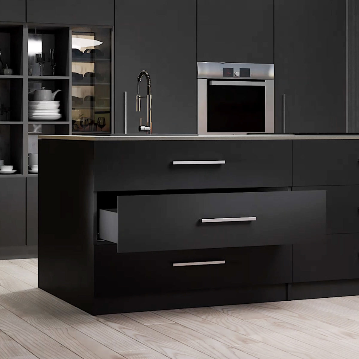 Kit cassetto per cucina o bagno Vertex di altezza 93mm con pannelli inclusi e regolazione 3D