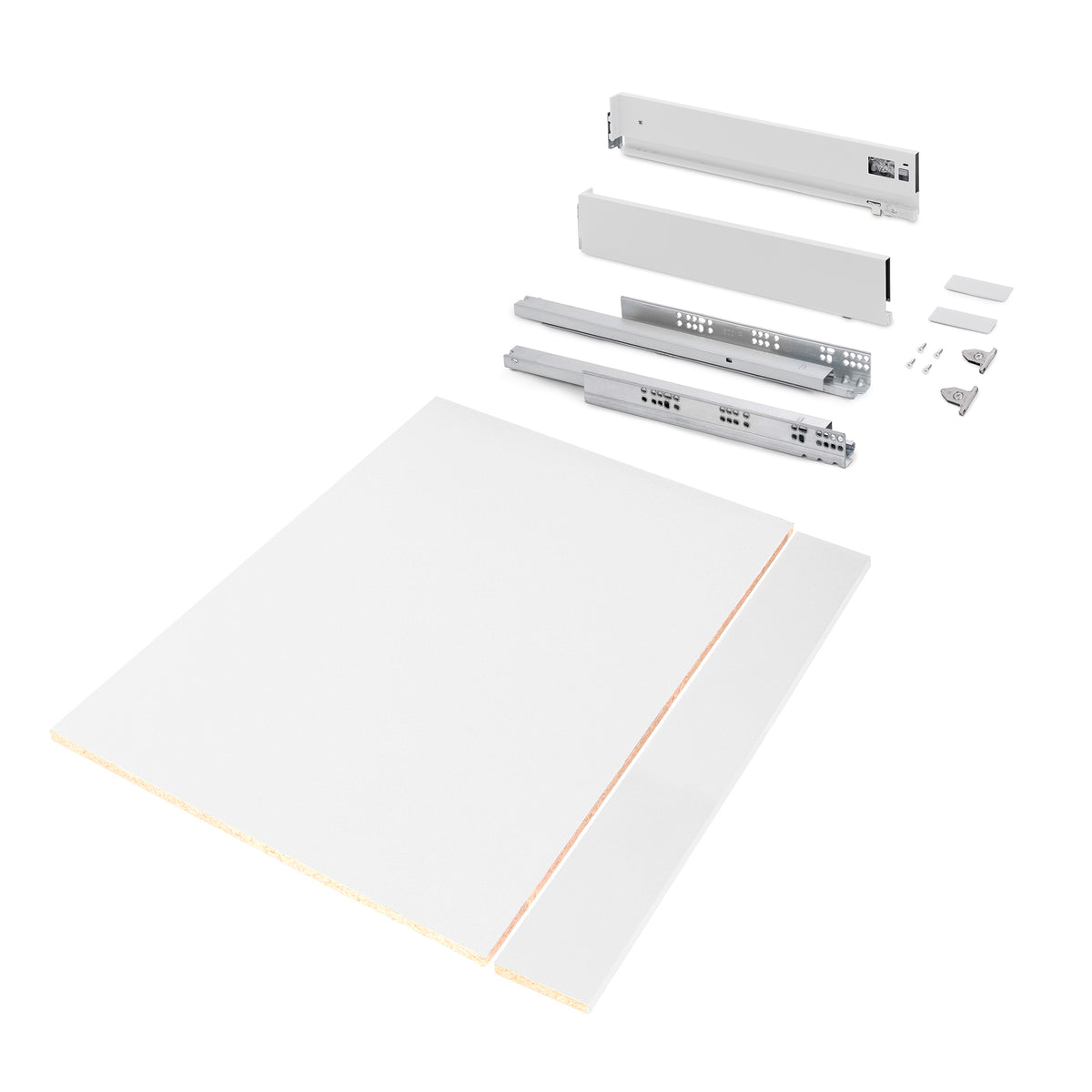 Kit cassetto per cucina o bagno Vertex di altezza 93mm con pannelli inclusi e regolazione 3D