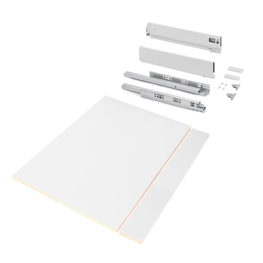 Kit cassetto per cucina o bagno Vertex di altezza 93mm con pannelli inclusi e regolazione 3D