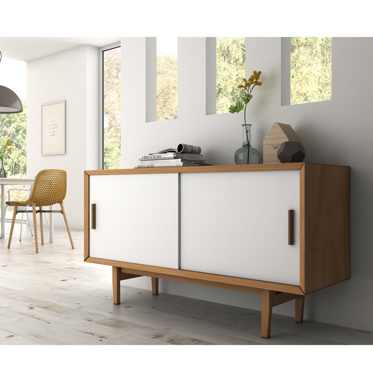 Sistema Flow in formato kit per armadio a 2 ante scorrevoli in legno supportate con chiusura ammortizzata