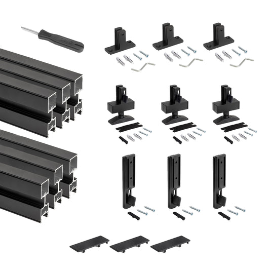 Kit struttura modulare Zero con raccordi e profili per montaggio a pavimento ed a parete