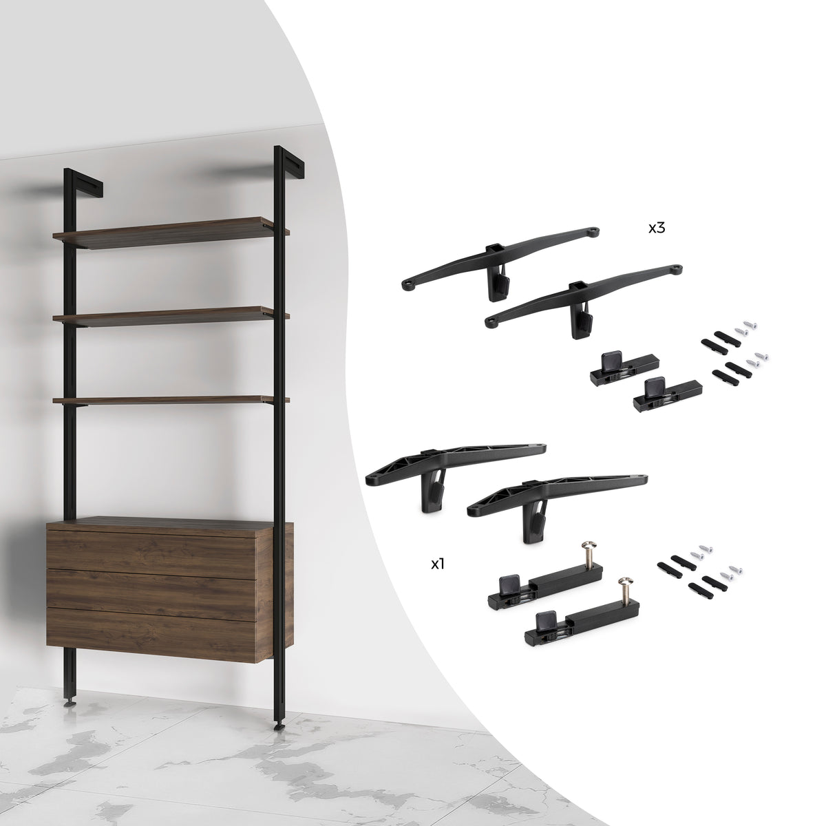 Kit Zero di supporti per mensole in legno e moduli
