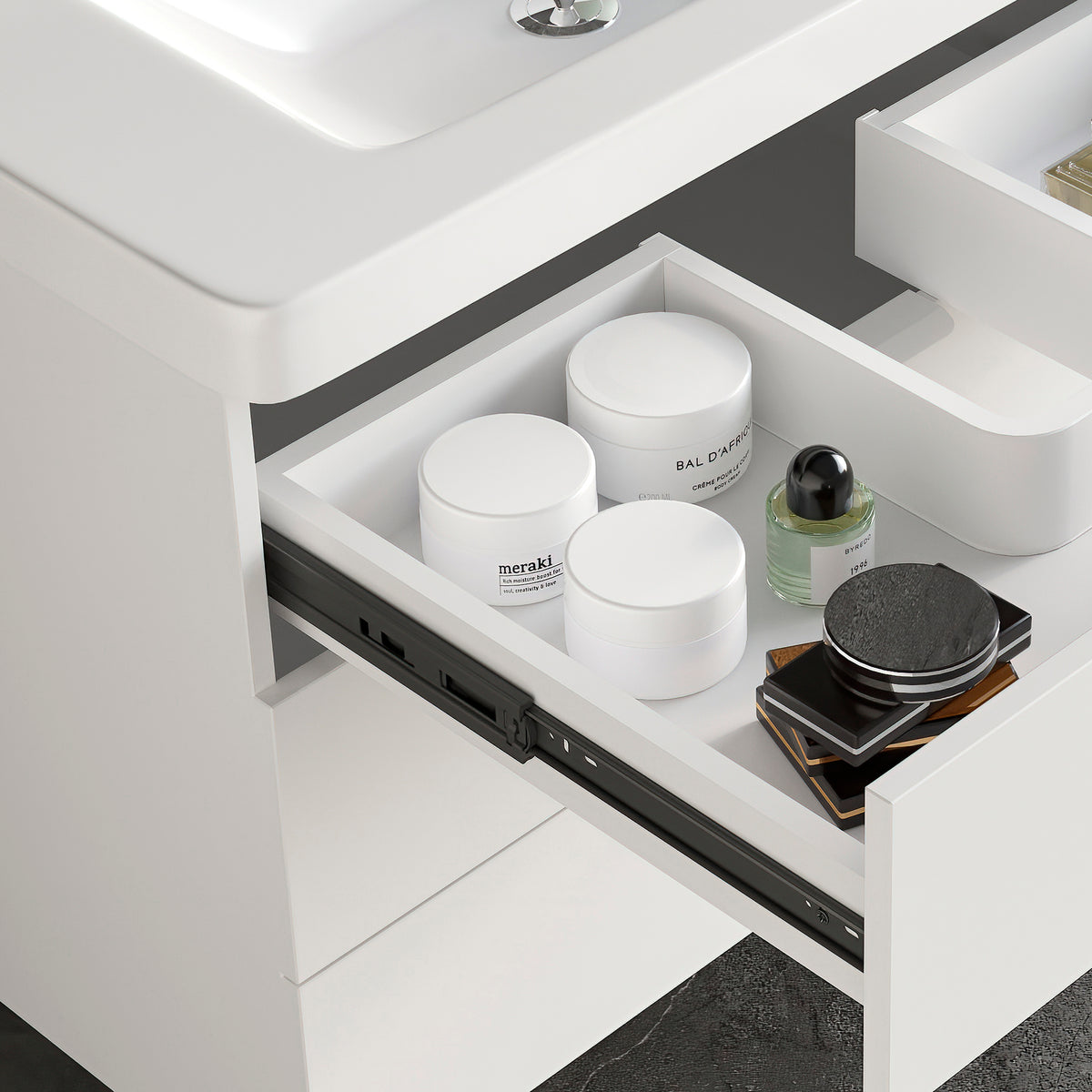 Guide a sfere per cassetti con estrazione totale e chiusura soft, altezza 45 mm