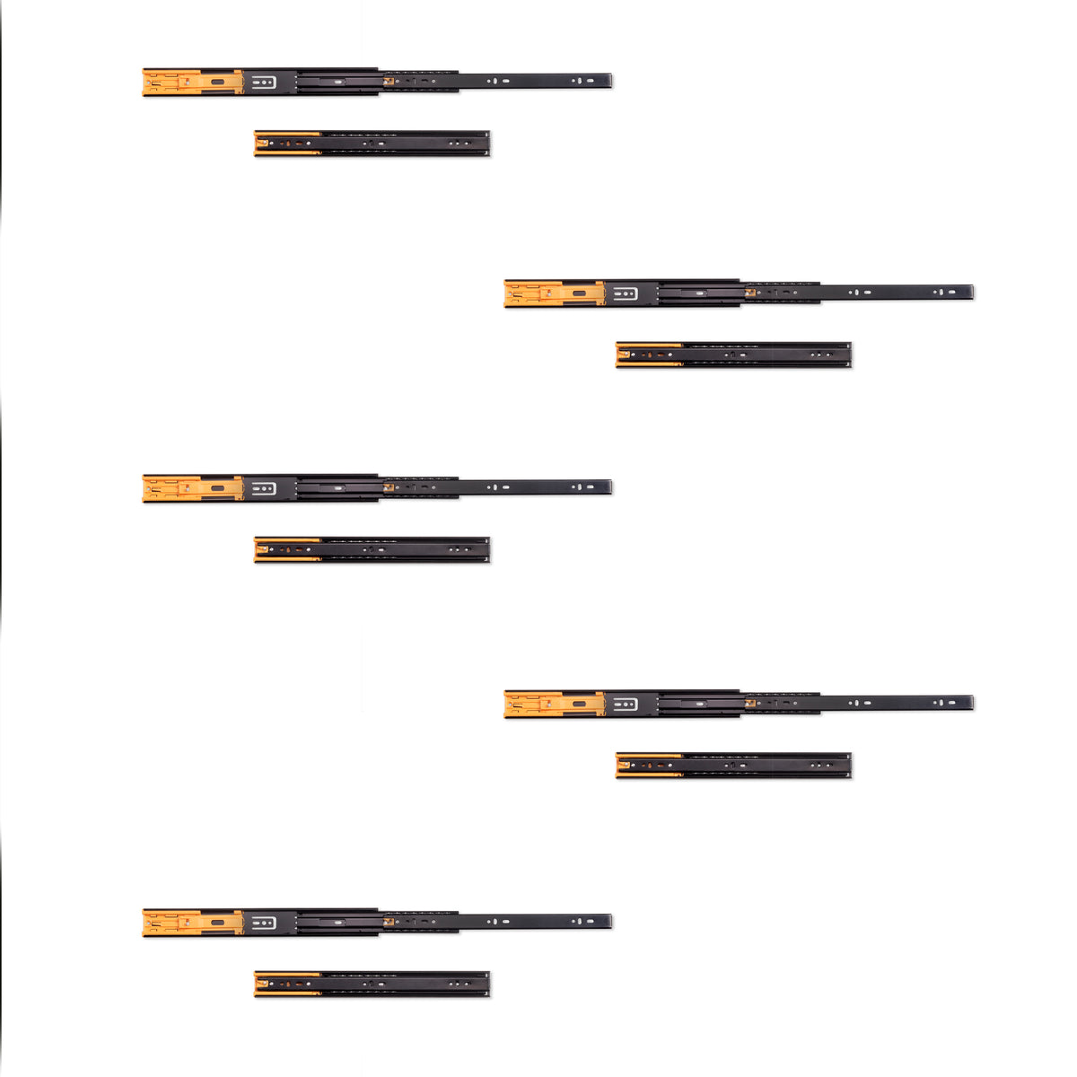 Guide a sfere per cassetti con estrazione totale e chiusura soft, altezza 45 mm