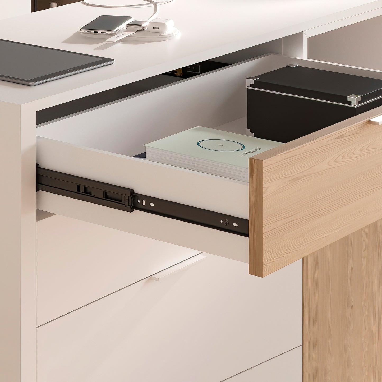 Guide a sfere per cassetti con estrazione totale e chiusura soft, altezza 45 mm