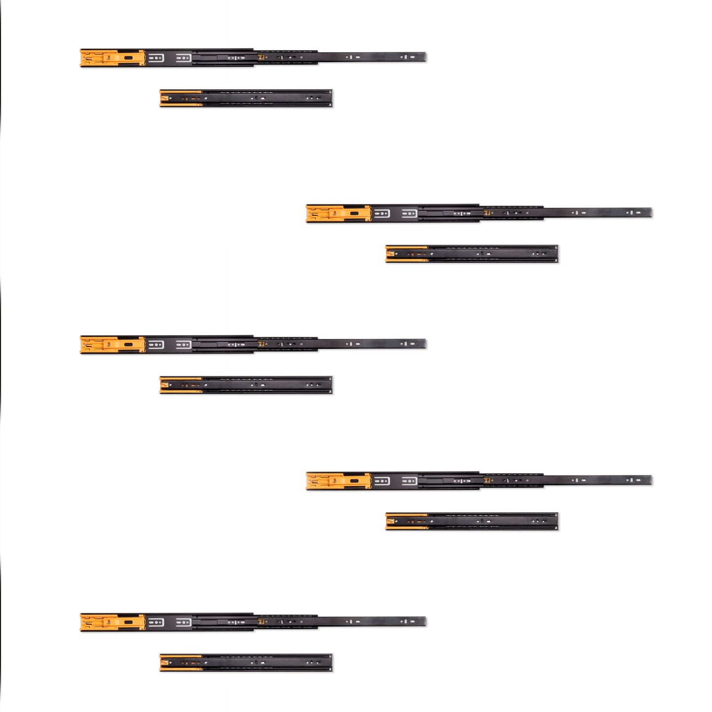 Guide a sfere per cassetti con estrazione totale e chiusura soft, altezza 45 mm
