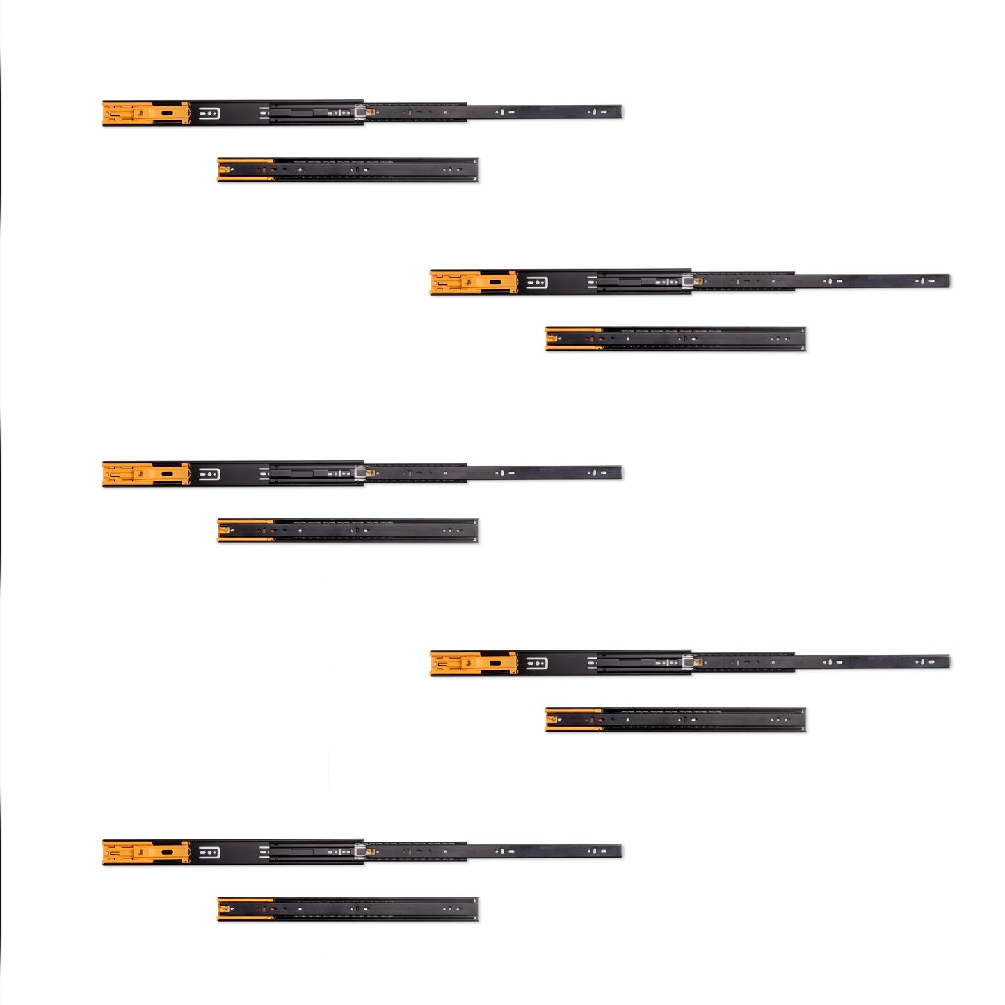 Guide a sfere per cassetti con estrazione totale e chiusura soft, altezza 45 mm