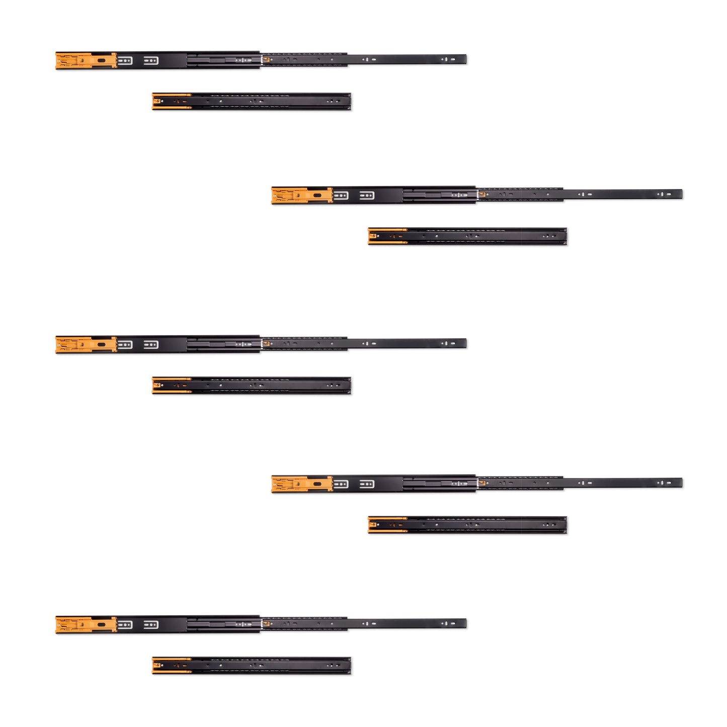 Guide a sfere per cassetti con estrazione totale e chiusura soft, altezza 45 mm