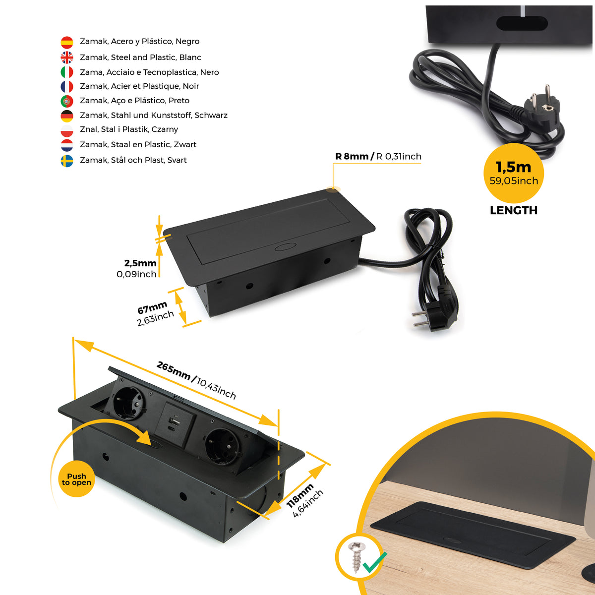 Multipresa Atom 26 Lite per scrivania (225x111mm)
