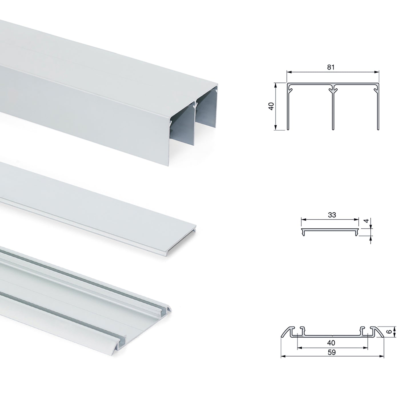 Sistema scorrevole per armadio 2 ante a scorrimento inferiore Placard con profili Sharp e chiusura soft
