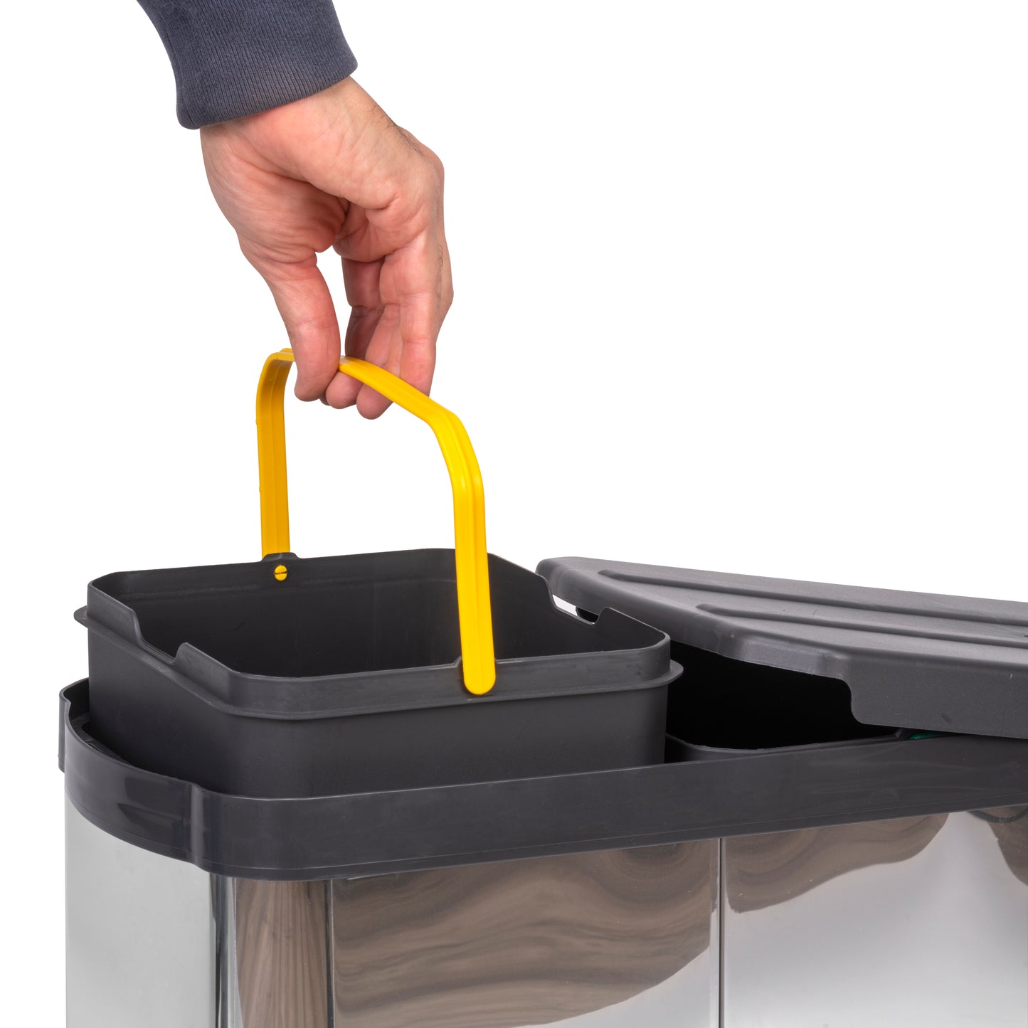 Pattumiere per differenziata Recycle Inox da cucina, 2 x 12 L, fissaggio sul fondo ed estrazione manuale/automaticamente