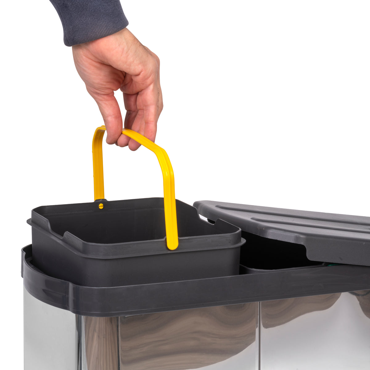 Pattumiere per differenziata Recycle Inox da cucina, 2 x 12 L, fissaggio sul fondo ed estrazione manuale/automaticamente
