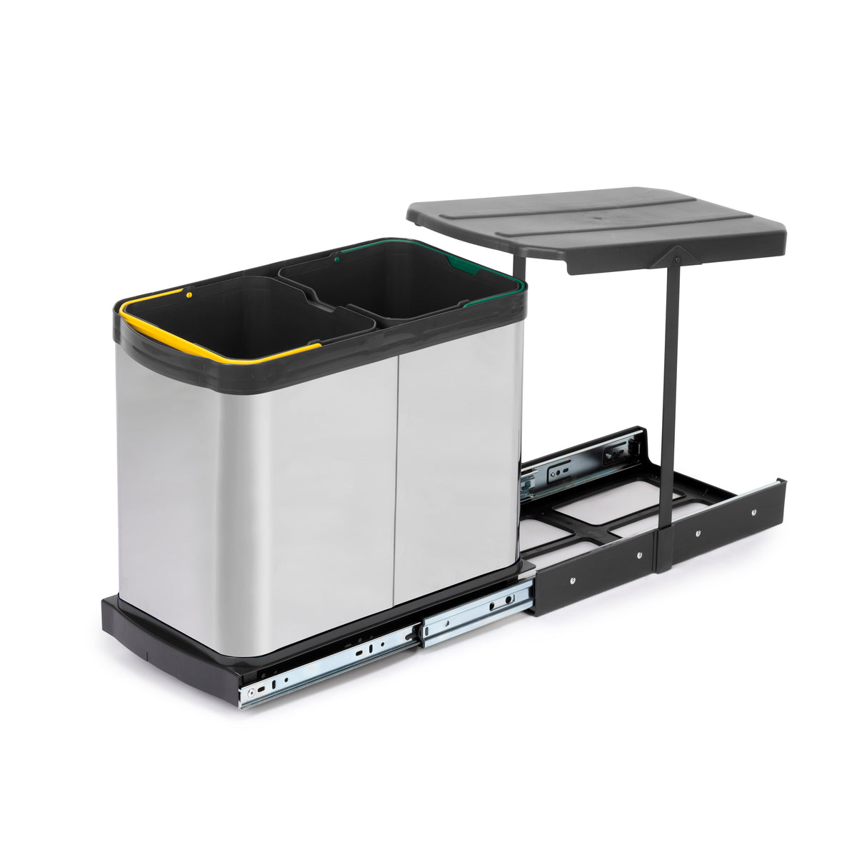 Pattumiere per differenziata Recycle Inox da cucina, 2 x 12 L, fissaggio sul fondo ed estrazione manuale/automaticamente